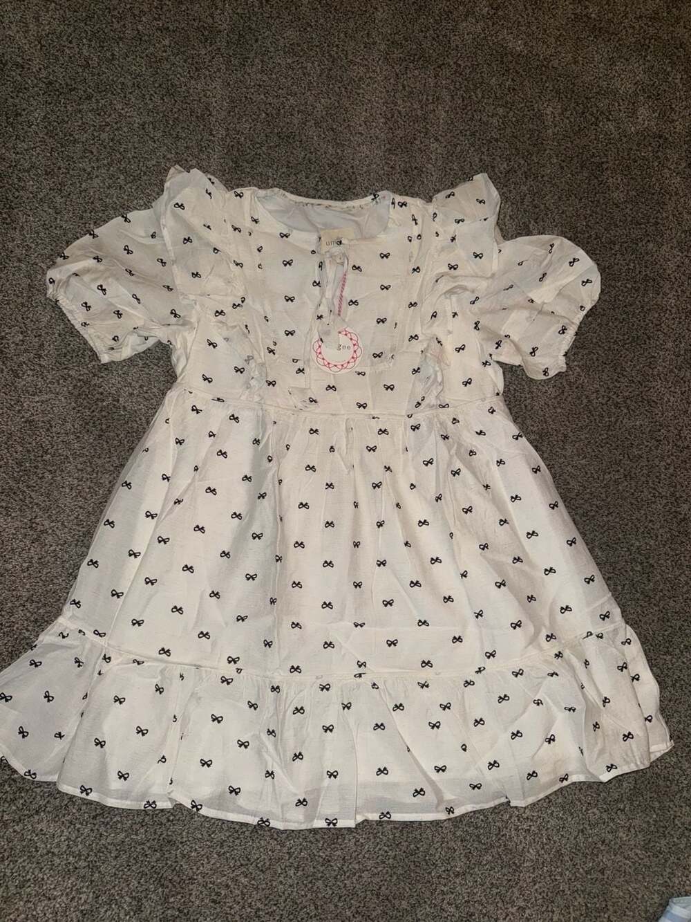 Umgee Ruffle Sleeve Bow Print Mini Babydoll Dress